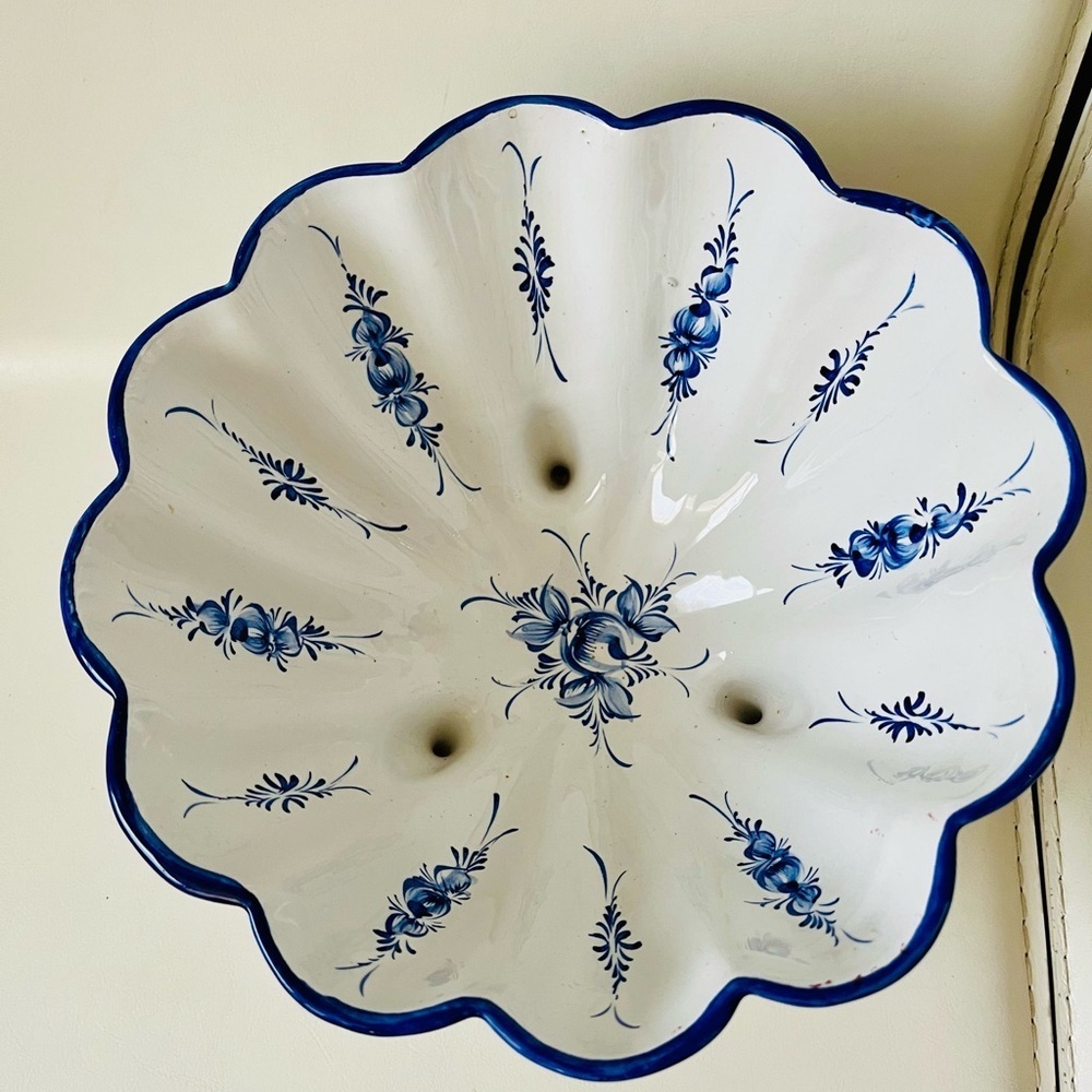 Hand Painted Footed Blue/white Ceramic Bowl Portuguese - Picture 4 of 11
